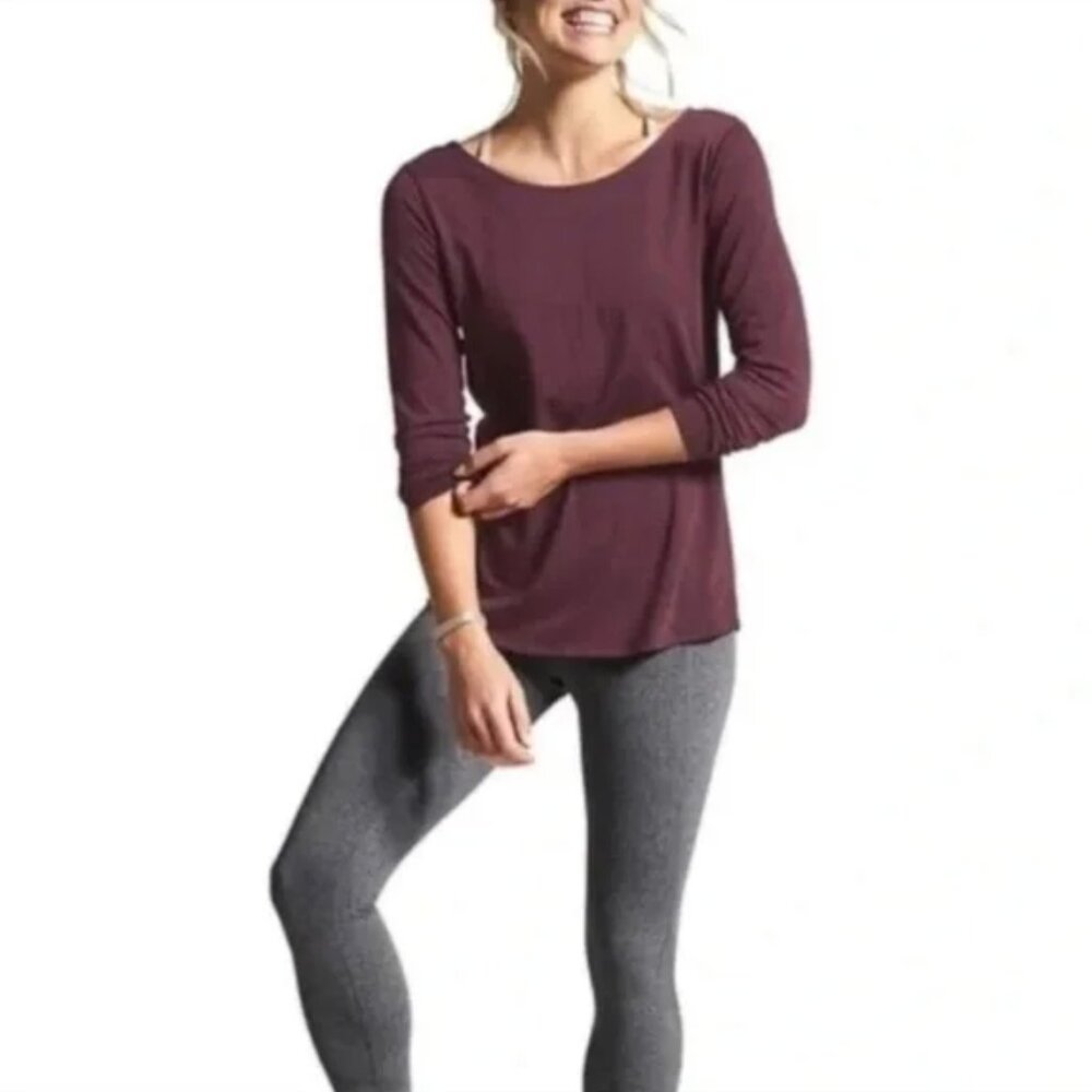 Athleta Cassis Open Back Flexlight Twist Purple Top Stretch XXS Unstinkable 2XS - Picture 2 of 12